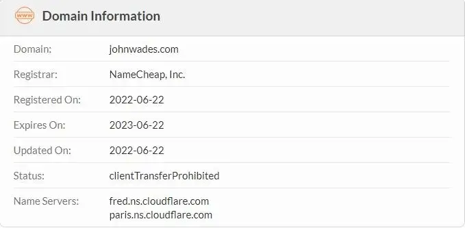 johnwades domain information