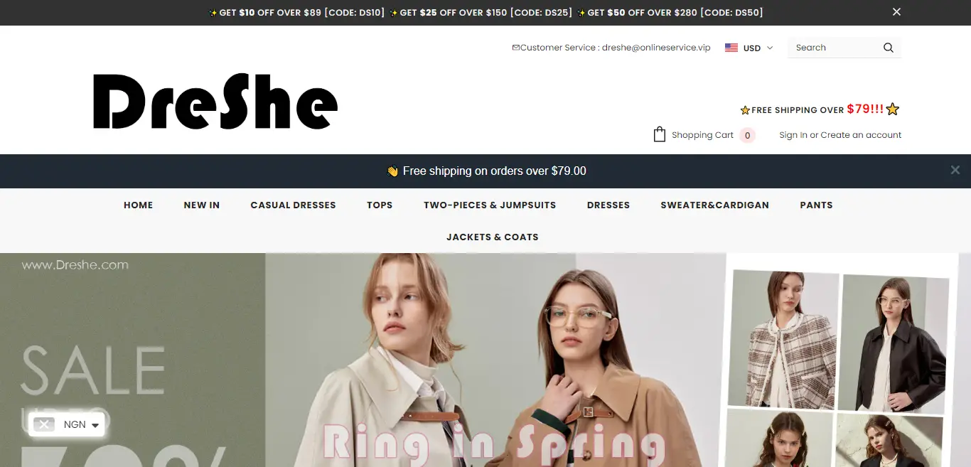 Dreshe store website