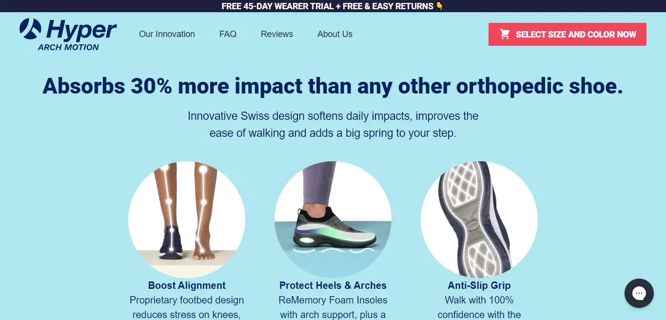 Hyperarch Motion Shoe website