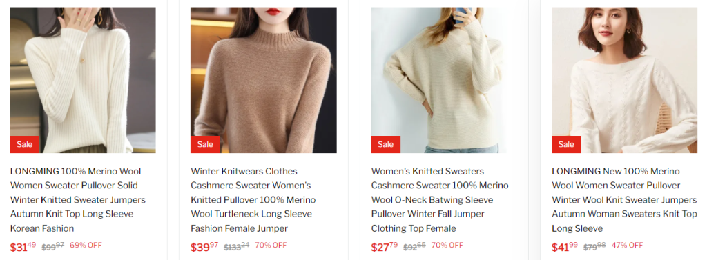 sweaters sold at therainus.com at a ridiculous discount