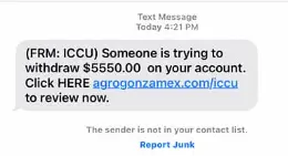 ICCU Scam Text