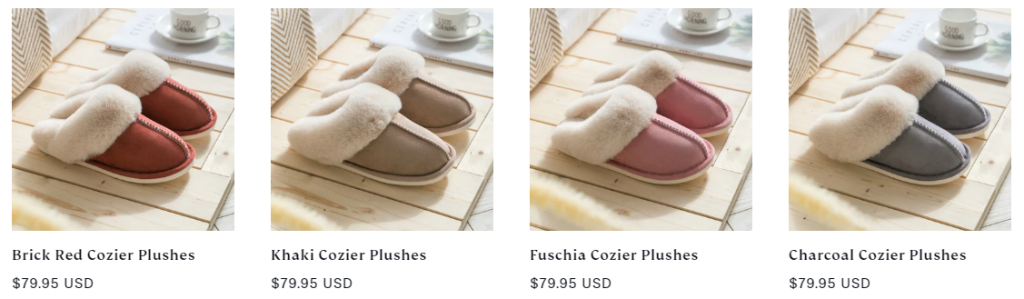 slippers sold at the cozier store