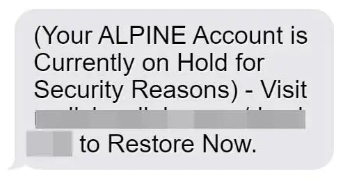 Alpine Bank Scam text